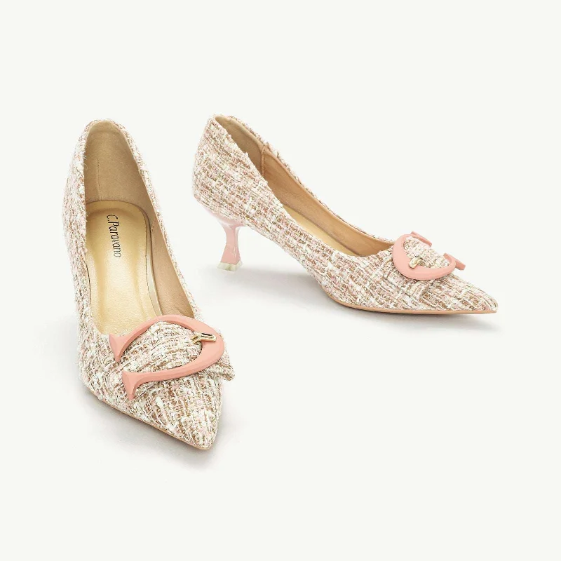 Durable Sports Sneakers C Buckle Tweed Pumps (Olivia) Pink