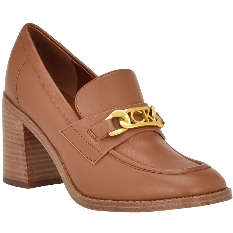 Comfortable Sandals For Summer Calvin Klein Womens Roberte Faux Leather Embellished Logo Loafer Heels