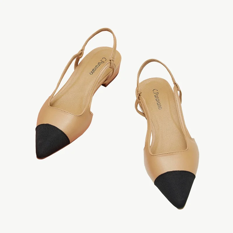 Elegant Casual Footwear Cap-Toe Slingback Flats (Freya)