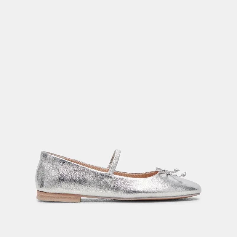 High Fashion Sneakers CARIN BALLET FLATS SILVER METALLIC LEATHER