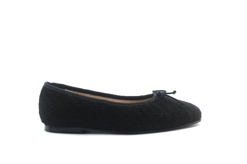 Comfortable Platform Boots Valencia Braid Velvet Black Ballet Flat