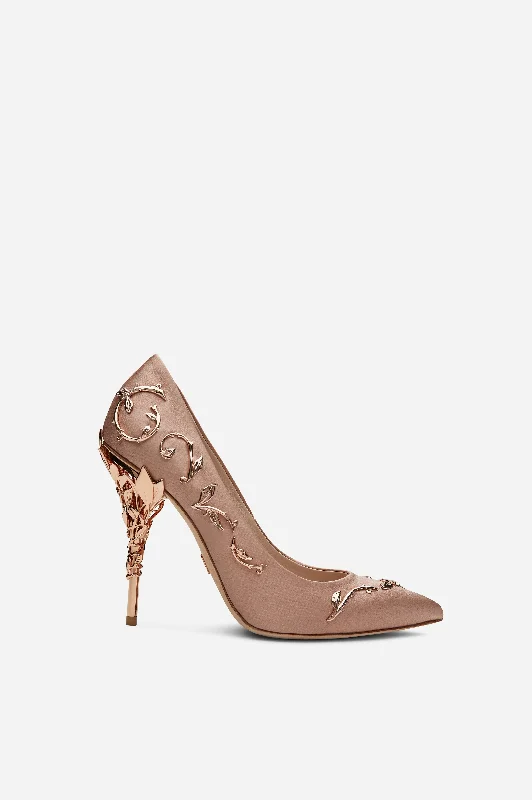 Comfortable Sports Shoes Vintage Pink Satin Eden Pumps with Rose Gold Leaves