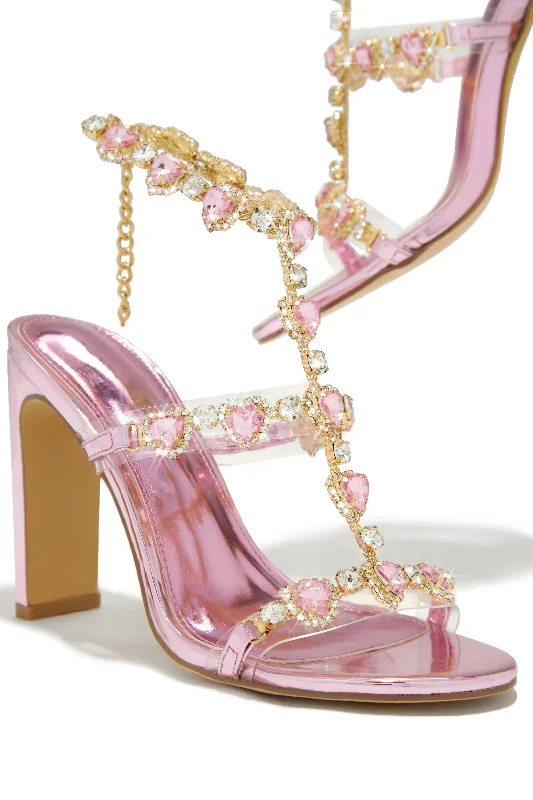 Stylish Boots For Work Ezylynn Heart Embellished High Heels - Pink