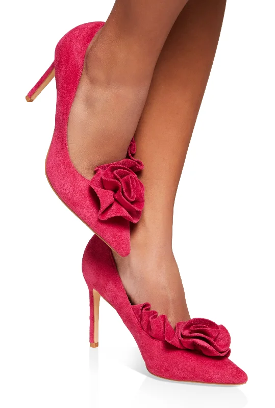 Fashionable Moccasins Floral Ruffle Pointed Toe Stiletto Pumps