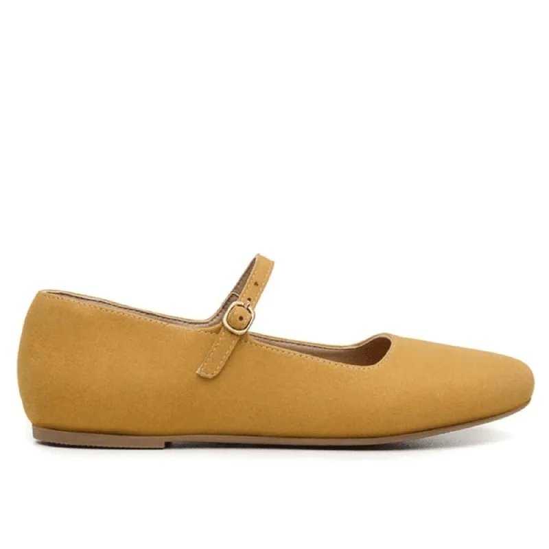 Luxury Sandals For Sale 'Gabriella' Vegan-Suede Flats by Ahimsa - Mustard