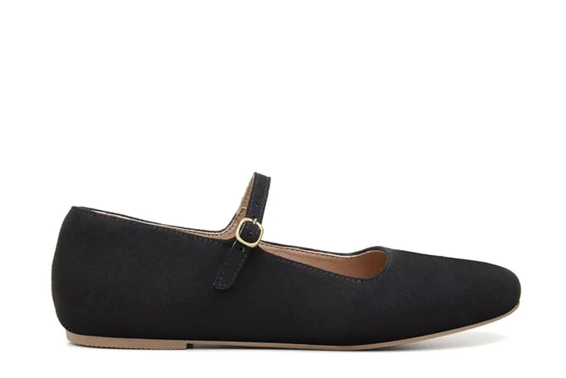 Stylish Winter Footwear 'Gabriella' Vegan-Suede Flats by Ahimsa - Black