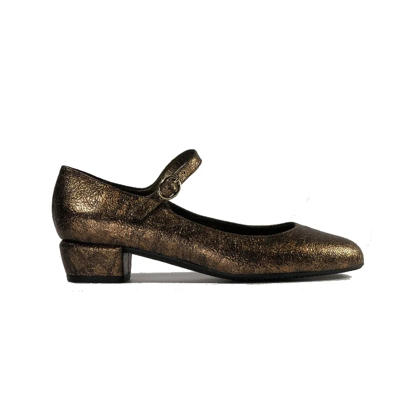 Casual Snow Shoes 'Gracie' Mary-Jane Low-heels by Zette Shoes - Distressed Bronze