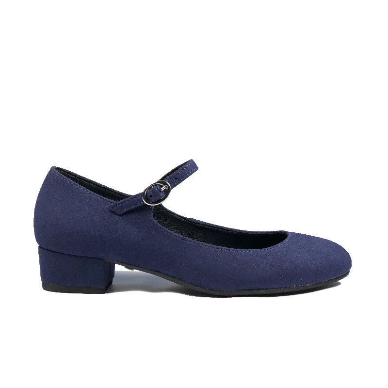 Outdoor Sneakers Collection 'Gracie' Mary-Jane Vegan Low-Heels by Zette Shoes - Navy Suede