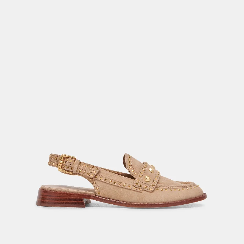 Comfortable Dress Flats HARDI STUD LOAFERS CAMEL SUEDE