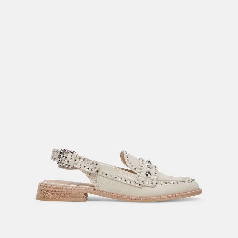 Trendy Walking Boots HARDI STUD LOAFERS IVORY CRINKLE PATENT