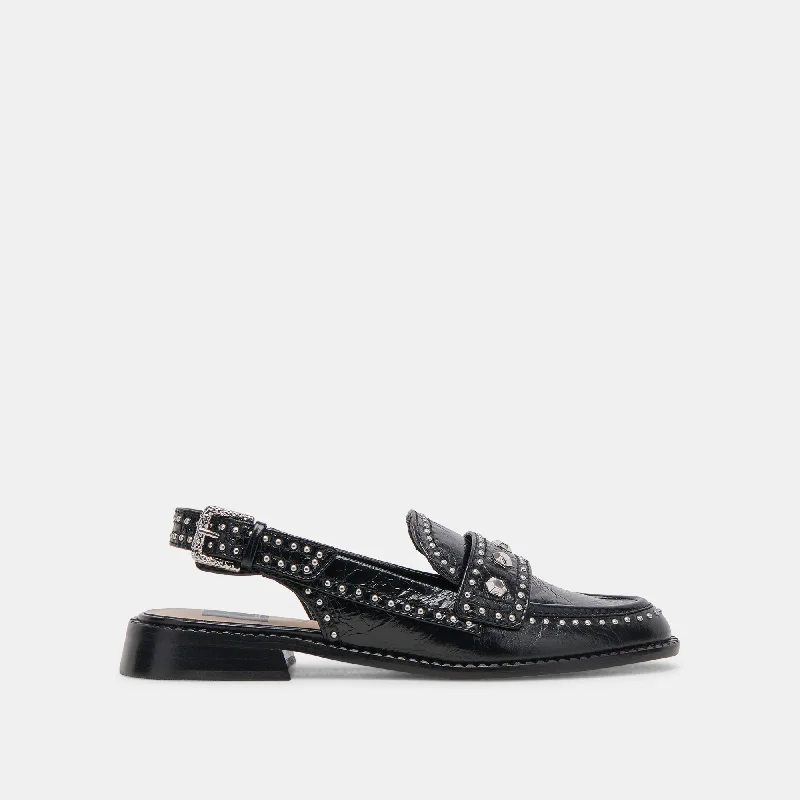 Designer Work Shoes HARDI STUD LOAFERS MIDNIGHT CRINKLE PATENT