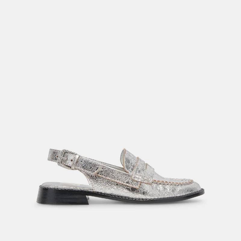 Fashionable Work Sneakers HARDI WIDE LOAFERS SILVER CRACKLED LEATHER
