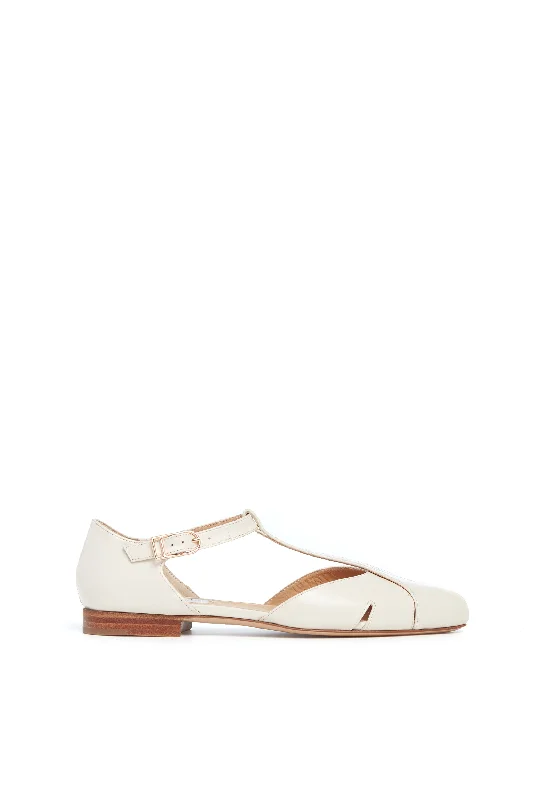 Harlow Ballerina Flat Shoe in Cream Leather