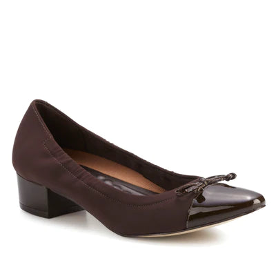 Durable Running Sandals Hollis Pump: Brown Micro Fabric with Patent Leather I Walking Cradle Durable Running Sandals Hollis Pump: Brown Micro Fabric with Patent Leather I Walking Cradle