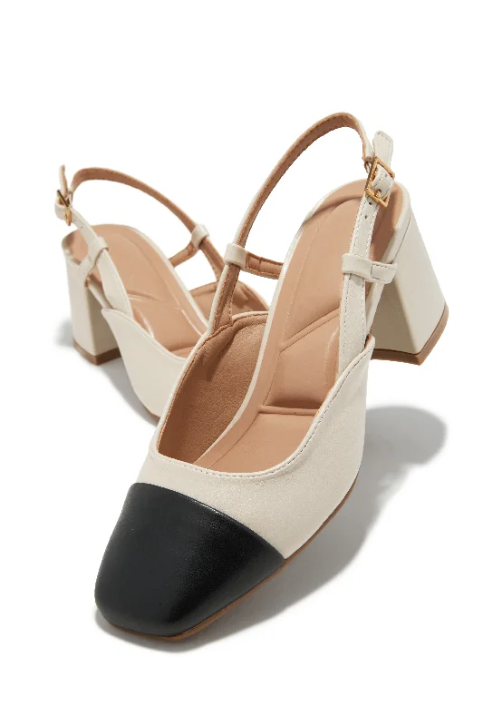 Stylish Work Shoes Irene Slingback Block Mid Heels - Ivory
