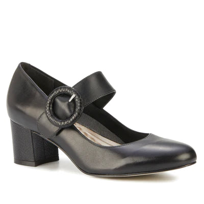 Stylish Work Shoes Jackie Pump: Black Leather with Snakeskin I Walking Cradle
