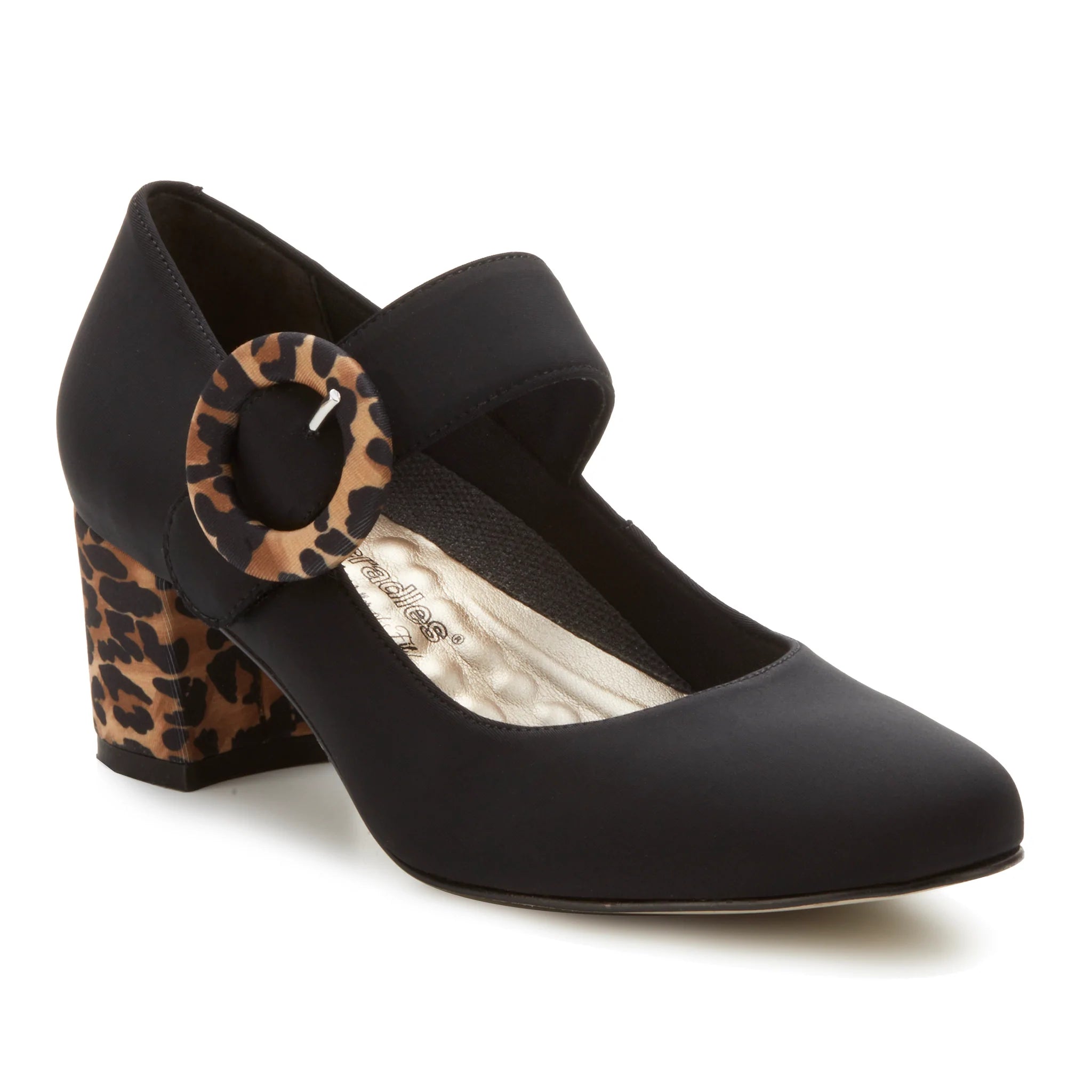 Black Dress Shoes Jackie Pump: Black Micro Fabric and Leopard Print Micro Fabric  I Walking Cradle