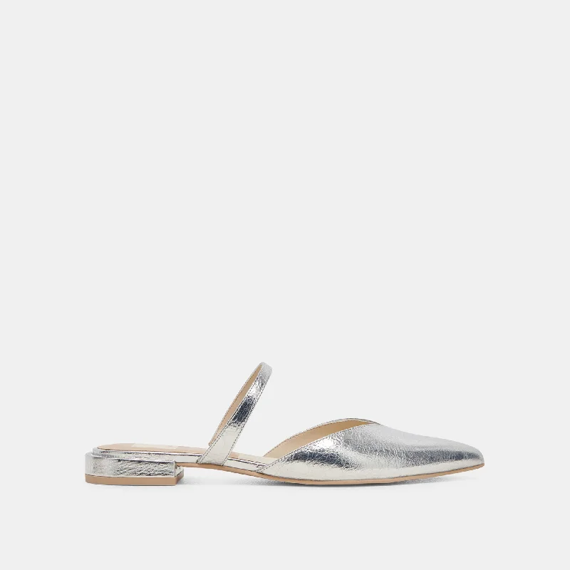 Stylish Casual Footwear KANIKA WIDE FLATS SILVER DISTRESSED LEATHER