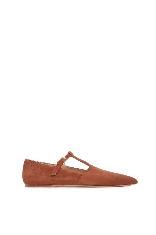 Lola Ballerina Flat Shoe in Cognac Suede