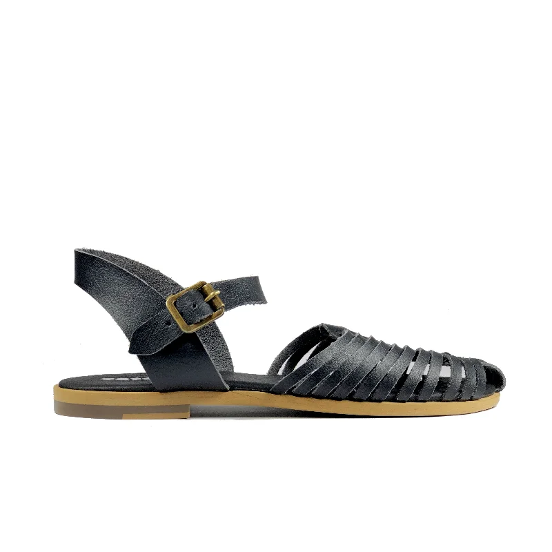 Luxury Leather Sneakers 'Maya' flat vegan sandals by Zette Shoes - black