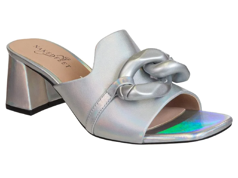 Stylish Winter Footwear Naked Feet: COTERIE in SILVER Heeled Sandals