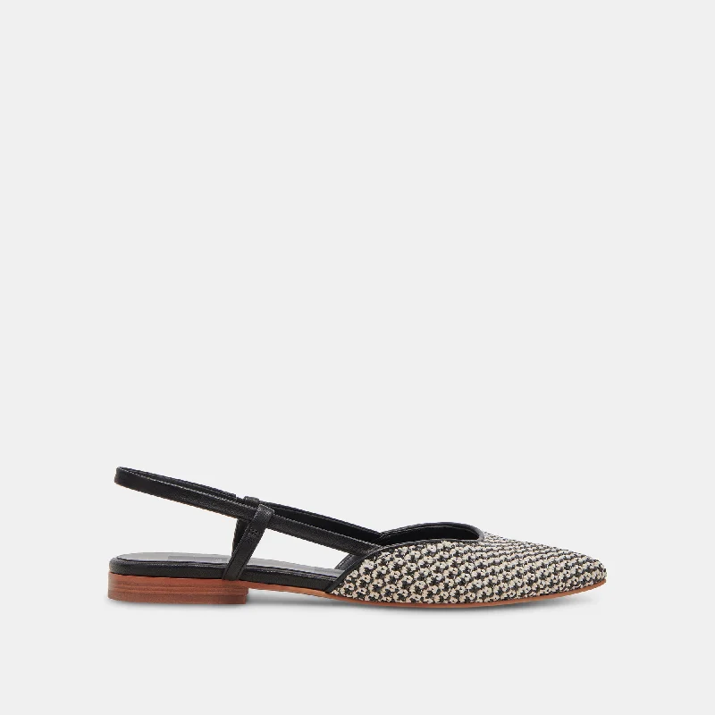 Cozy Casual Shoes NARAH FLATS BLACK NATURAL RAFFIA
