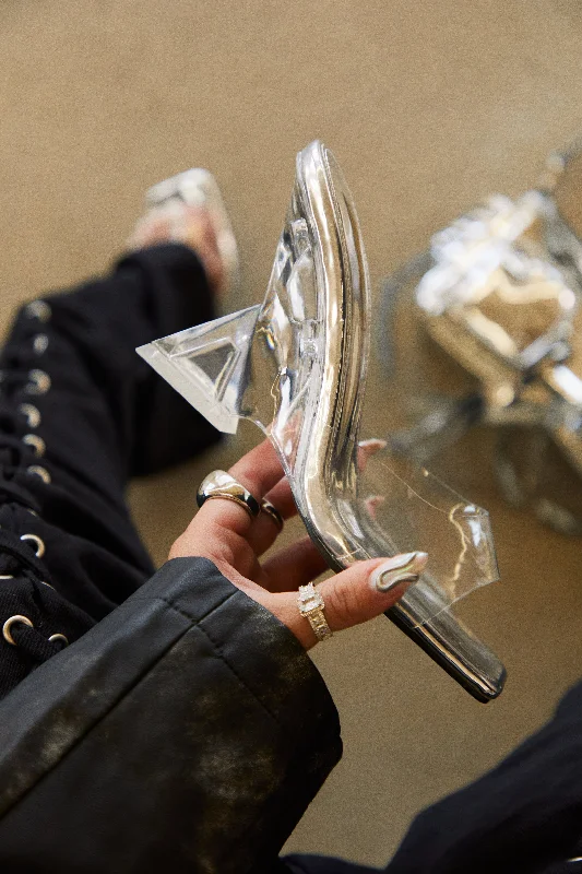 Formal Leather Shoes Nicky Slip On Mule Heels - Clear