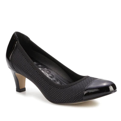 Trendy Lace-Up Shoes Joanna Pump: Black Print Fabric with Patent Leather I Walking Cradle Trendy Lace-Up Shoes Joanna Pump: Black Print Fabric with Patent Leather I Walking Cradle