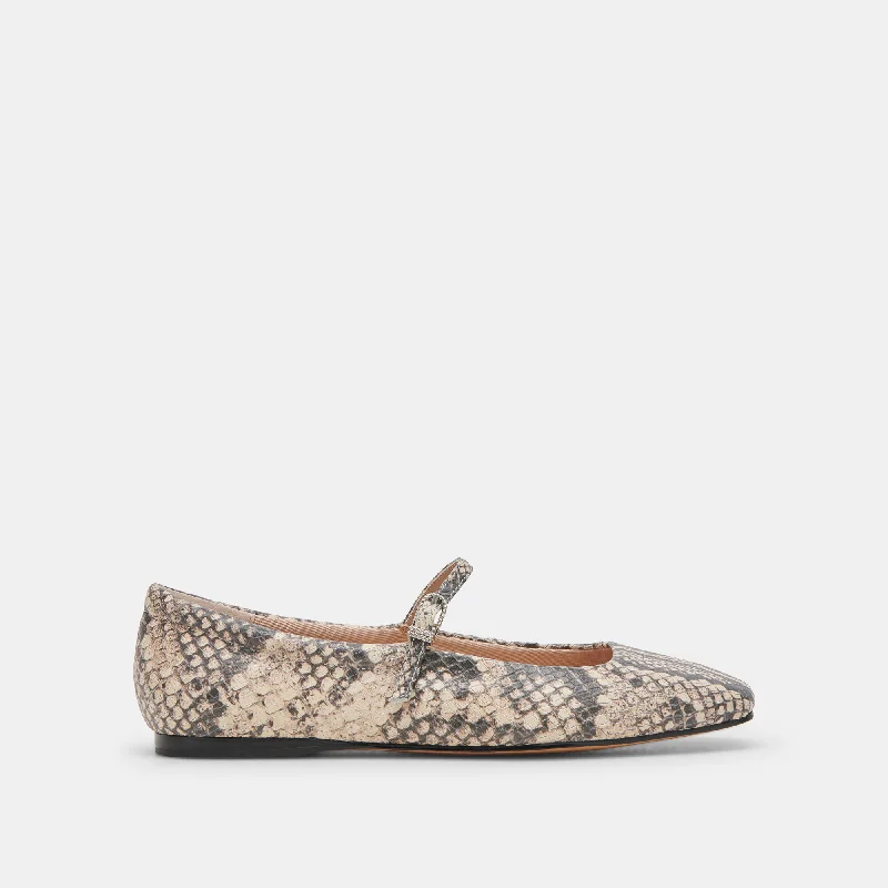 Stylish Boots For Work REYES BALLET FLATS BLACK WHITE SNAKE EMBOSSED