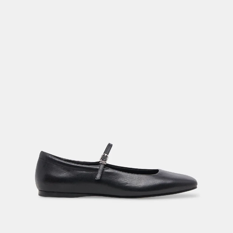 Running Footwear Sale REYES WIDE BALLET FLATS BLACK LEATHER