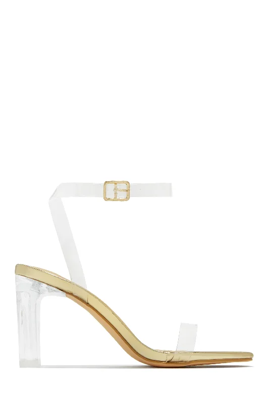Classic Hiking Boots Simply Yours Clear Ankle Straps Heels - Gold