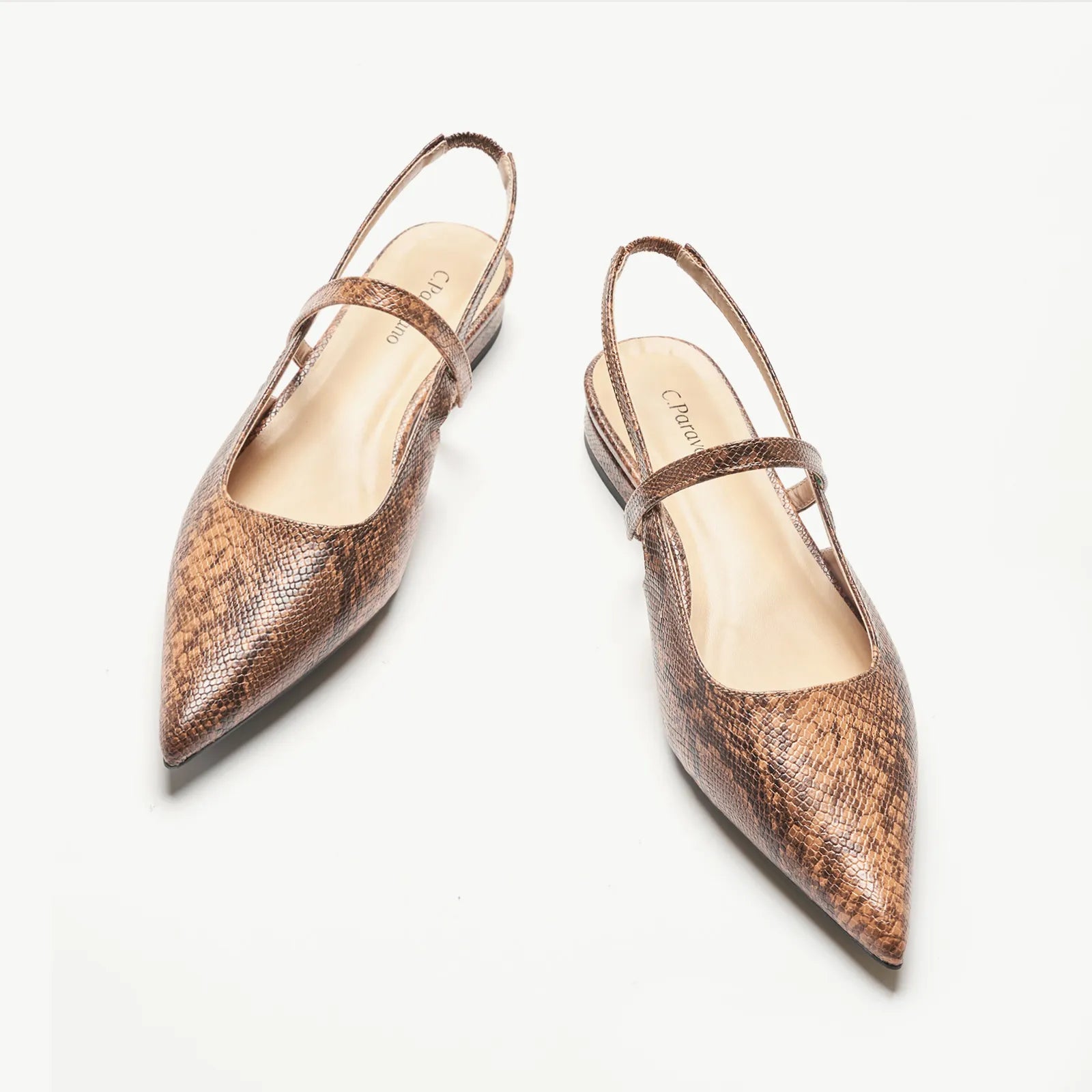 Stylish Platform Boots Pointed Toe Snakeskin Slingback Flats (Freya)