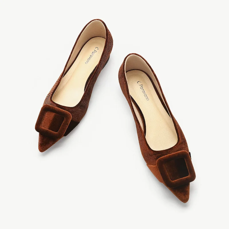 Luxury Sandals For Sale Square Buckle Velvet Flats (Aida)