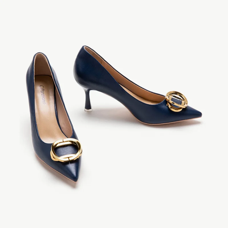 Running Footwear Sale Stacked Metal Buckle Pumps (Olivia)