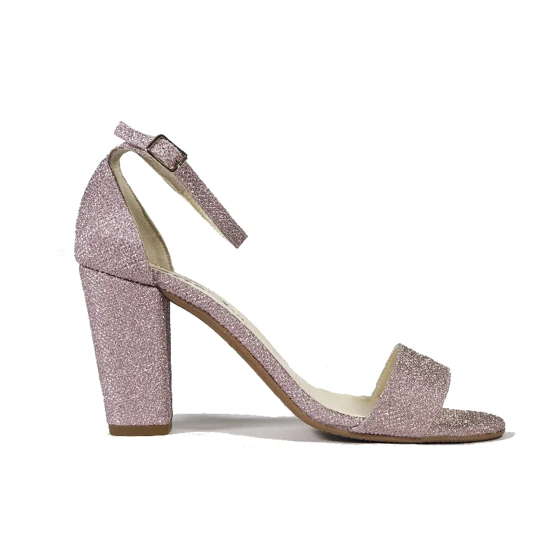 Comfortable Lace-Up Boots 'Tahlia' vegan sandal-heel by Zette Shoes - pink champagne glitter Comfortable Lace-Up Boots 'Tahlia' vegan sandal-heel by Zette Shoes - pink champagne glitter