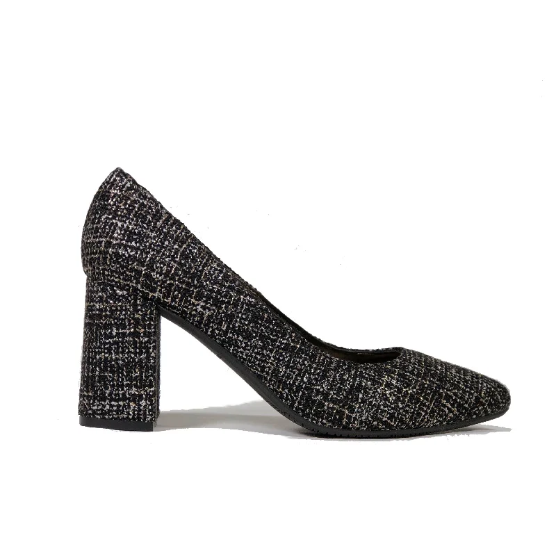 Durable Flip Flops 'Tanya 2' vegan high heel by Zette Shoes - black/silver textile