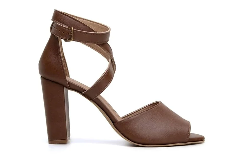 Warm Hiking Boots 'Tatiana' vegan-leather high-heel by Ahimsa Shoes - cognac