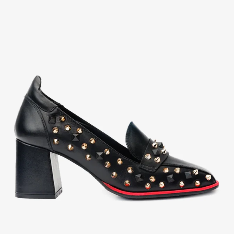 Luxury Boots For Sale The Infanta Black Spike Leather Block Heel Pump Women Shoe