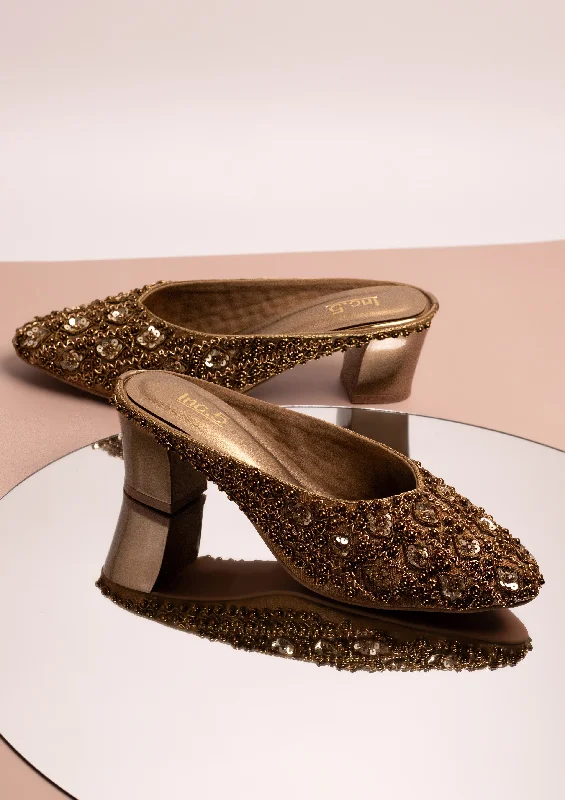 Leather Sandals For Sale Women Antique Embroidered Ethnic Block Heel Mules