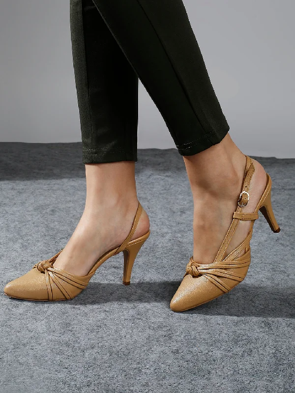 Trendy Boots Online Women Beige Textured Stiletto Mules With Buckles