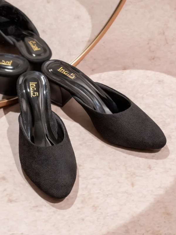 Best Flat Shoes Online Women Black Block Mules Heels
