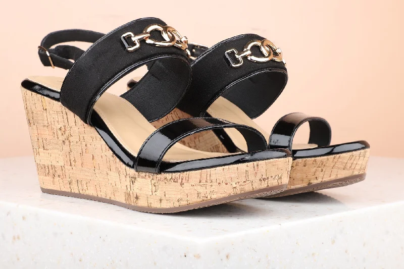 Durable Work Boots Women Black Wedge Heels