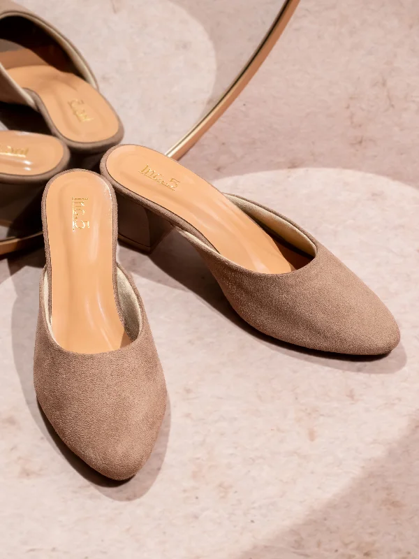 Comfortable Lace-Up Shoes Women Chikoo Block Mules Heels