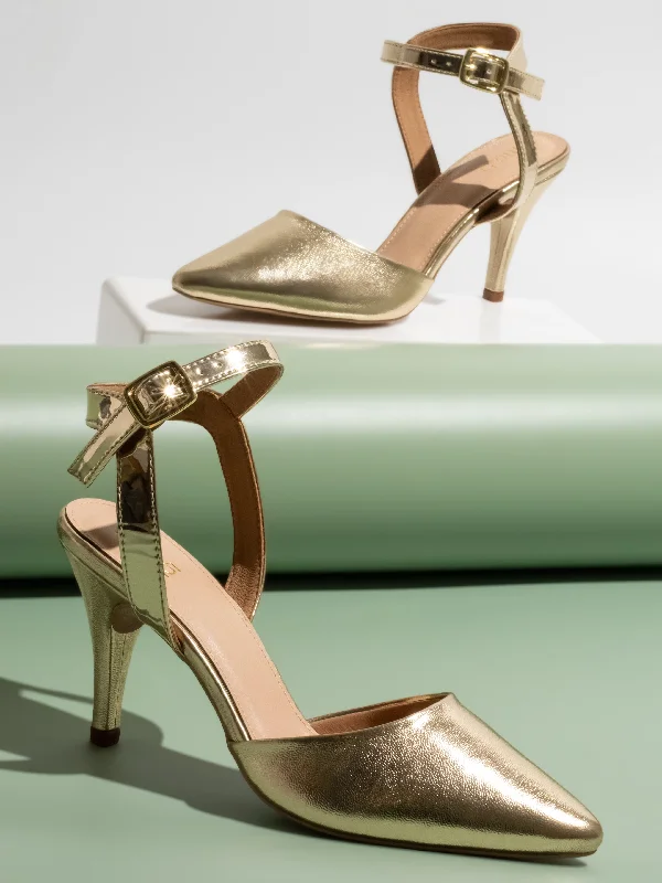 Comfortable Flats For Work Women Gold Embellished Pointed Toe Party Slim Mules