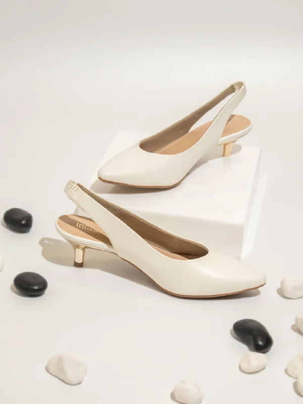 Women White Solid Kitten Heeled Mules