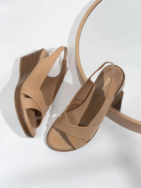 Formal Dress Footwear Womens Beige Party Wear Solid Round Toe Wedges Heel Sandals