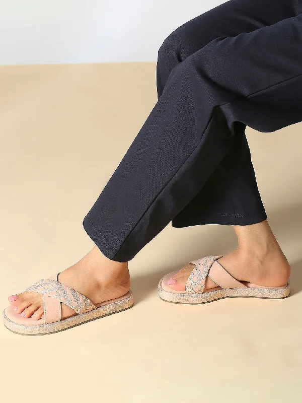 Comfortable Slippers For Home Womens Peach Casual Embellished Open toe Flat Mules