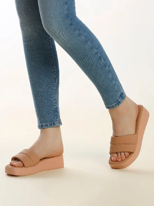 Designer Boots Collection Womens Peach Casual Open toe Flatform Heel Mules