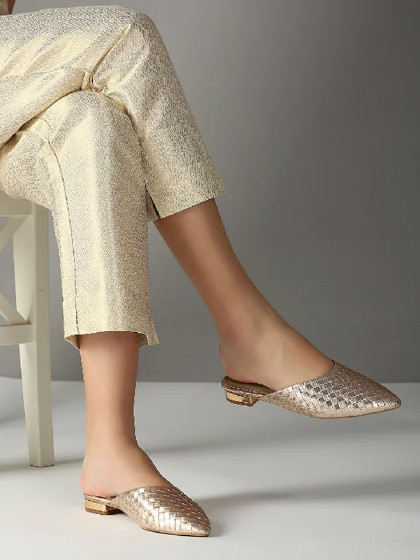 Best Work Boots Womens Rose Gold Ethnic Solid Pointed Mules