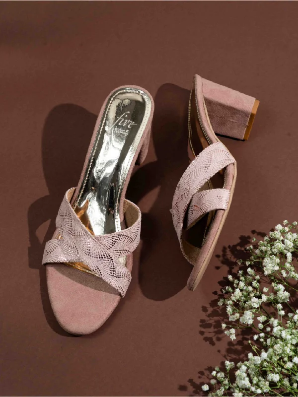 Comfortable Loafers For Work Womens Rose Golden Party Wear Solid Square Toe Block Heel Mules